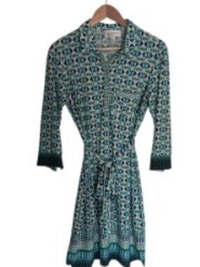 Donna Morgan Blue & Green Geometric Dress 10